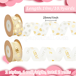 2 Rolls 2 Styles Valentine's Day Hot Stamping Polka Dot & Word Organza Ribbons&nbsp;SRIB-FG0001-17