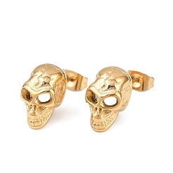 304 Stainless Steel Skull Stud Earrings&nbsp;EJEW-C163-01G