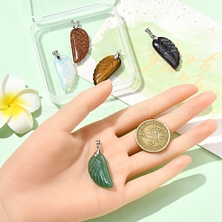 5Pcs 5 Colors Opalite & Synthetic Goldstone & Natural Tiger Eye & Amethyst & Green Aventurine Carved Pendants&nbsp;G-YW0002-41