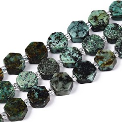 天然アフリカンターコイズ（ジャスパー）ビーズ連売り  六角  シードビーズで  8~10x8~10x4~5mm  穴：0.9~1mm  約18~19個/連  7.68~8.07''（19.5~20.5センチメートル）&nbsp;G-P534-A26-01