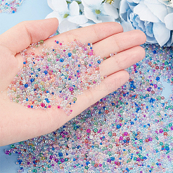 180g 6色透明ガラスビーズ  穴がない  ラウンド  ミックスカラー  1.3mm＆2mm＆2.8mm  30g(4284個)/色&nbsp;GLAA-PH0003-06
