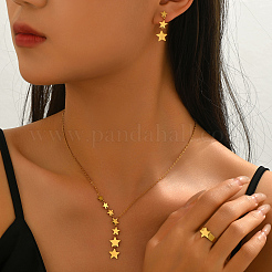 女性用ステンレススチール製スターイヤリング＆ネックレス＆リングセット  18KGP本金メッキ  ネックレス：17.13インチ（43.5cm）&nbsp;IZ1573