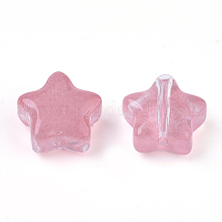 透明なスプレー塗装ガラスビーズ  スター  模造ゼリー  ショッキングピンク  8x8x4mm  穴：0.8~1mm&nbsp;GLAA-N035-01-A03