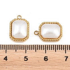 304ステンレススチールと樹脂製の模造真珠ペンダント  ゴールドカラー  長方形のチャーム  14.5x10x5mm  穴：1.5mm&nbsp;STAS-Z202-01G-03