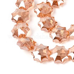 透明なガラスビーズを電気  スター  多面カット  半分メッキ  サドルブラウン  10x10x5mm  穴：1mm  約67~70個/連  24.33~25.28''（61.8~64.2センチメートル）&nbsp;EGLA-H112-04HP-03