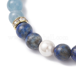 Natural Lapis Lazuli &  Quartz & Shell Pearl Round Beads Stretch Bracelets for Women&nbsp;BJEW-JB12229-03