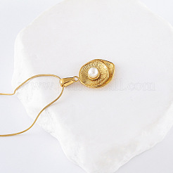 1Pc Elegant Stainless Steel & Plastic Pearl Double Layered Leaf Pendant Necklaces for Women&nbsp;PM8297