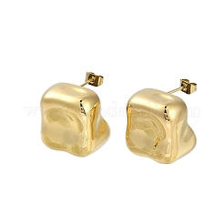 イオンプレーティング（IP）304ステンレススチールスクエアスタッドピアス（女性用）  ゴールドカラー  19.5x17.5mm&nbsp;EJEW-K281-25G