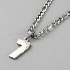 変色しない304ステンレススチールフィガロチェーンナンバーペンダントネックレス  ステンレス鋼色  数7  24.21インチ（61.5cm）  ペンダント：20x10.5mm&nbsp;NJEW-WH20004-06P-07