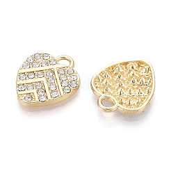 合金ラインストーンペンダント  ハート  鉛フリー＆カドミウムフリー  ライトゴールド  19x16x2mm  穴：2x3mm&nbsp;FIND-N008-13KCG