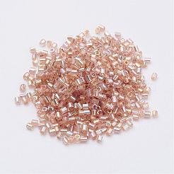 11/0ツーカットラウンド穴ガラスシードビーズ  六角  銀並ぶ  虹メッキ  バリーウッド  2x2mm  穴：0.5mm  約41000個/ポンド&nbsp;SEED-G006-2mm-639