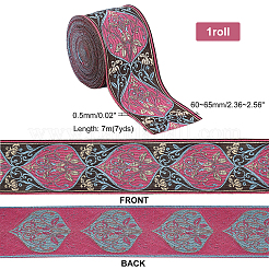 刺繍チロリアンテープ  ジャカードリボン  服飾材料  花柄  赤ミディアム紫  2-3/8~2-1/2インチ（60~65mm）  約7.66ヤード（7m）/ロール&nbsp;OCOR-WH0073-47A-01