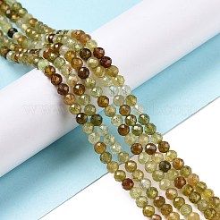 天然のグリーンガーネットビーズ連売り  多面カット  ラウンド  4mm  穴：0.7mm  約93~94個/連  15.35~15.55インチ（39~39.5cm）&nbsp;G-C009-A25