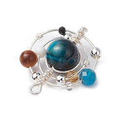 4Pcs 4 Colors Natural Tiger Eye(Dyed/Undyed) Copper Wire Wrapped Planet Pendants&nbsp;PALLOY-TA00180