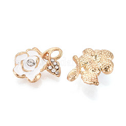 合金エナメルチャーム  ラインストーン付き  ラックめっき  花のチャーム  ライトゴールド  ホワイト  18x14.5x5mm  穴：1.8mm&nbsp;ENAM-T022-48KCG-02