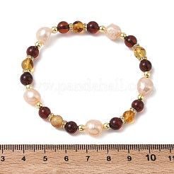 Natural Freshwater Pearl and Amber Beads Stretch Bracelets for Women&nbsp;BJEW-JB13719