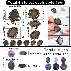 DIYジェムストーンフィンガーリング作成キット  ちょう結び、楕円形、花の調節可能な合金リングセッティングを含む  天然＆合成混合石カボション  12個/袋&nbsp;DIY-SC0022-30