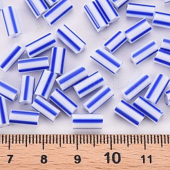 ガラス竹ビーズ  不透明な色が染み込む  丸い穴  ブルー  8~10x4mm  穴：1.8mm  約200個/50g&nbsp;X-SEED-S055-A-003