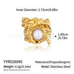 女性用304ステンレススチールカフオープンリング  ナゲット  模造パールと  18KGP本金メッキ  18.5mm  usサイズ7（17.3mm）&nbsp;XI3255