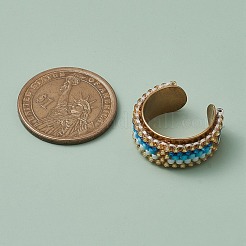 ガラスシードビーズカフリング  女性用304ステンレススチールワイドバンドオープンリング  ミックスカラー  10mm  内径: 調節可能  約3個/セット&nbsp;RJEW-MZ00016