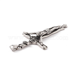 304ステンレスペンダント  十字架クロスチャーム  アンティークシルバー  84x43x13mm  穴：8x4mm&nbsp;X-STAS-E158-01AS