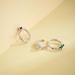 スターリングシルバーのクロウオープンカフリング925個  女性のためのキュービックジルコニアゴシックリング  プラチナ  ブラック  usサイズ5 1/4(15.9mm)&nbsp;JR892C