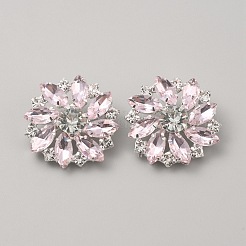 1穴真鍮シャンクボタン  ラインストーンとガラスと  衣服の装飾  花  ピンク  26x26x10mm  穴：2mm&nbsp;BUTT-WH0028-51F