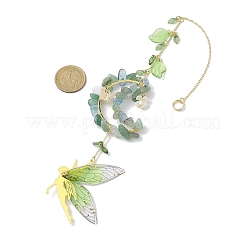 Wire Wrapped Natural Green Aventurine & Aquamarine Chip & Brass Moon Hanging Ornaments&nbsp;HJEW-TA00216