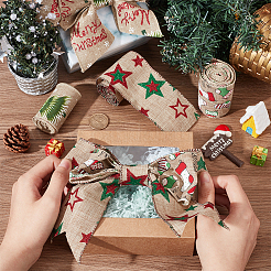 クリスマステーマの黄麻リボン 3スタイル 3個 ジュートリボン  衣類用アクセサリー  ダークカーキ  スター/クリスマス ツリー/クリスマス ソックス 模様  混合模様  2-3/8インチ（60mm）  約2.19ヤード（2m）/箱&nbsp;OCOR-FG0001-63