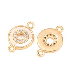Brass Micro Pave Clear Cubic Zirconia and Natural Shell Links&nbsp;KK-L274-02G