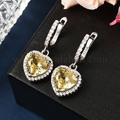 925 Sterling Silver Micro Pave Cubic Zirconia Dangle Hoop Earrings&nbsp;EJEW-F371-01C-02