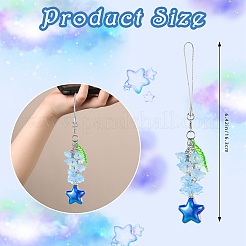 真鍮、アクリル、ガラスの携帯ストラップ  花  スター  コーンフラワーブルー  163mm&nbsp;HJEW-SW00167-03