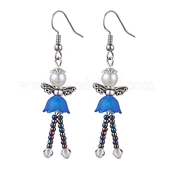 304ステンレススチール製フェアリーダングルイヤリング  ガラスシード＆アクリルパールロングドロップイヤリング  ミックスカラー  55.5x14mm&nbsp;EJEW-MZ00129