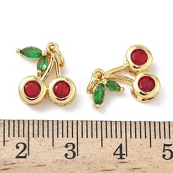 真鍮製マイクロパヴェキュービックジルコニアチャーム  チェリー  丸カン付き  18KGP本金メッキ  14x12x3.8mm  穴：3.3mm&nbsp;KK-Z134-07G