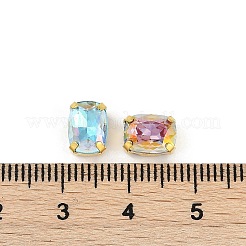 真鍮 ガラス ラインストーン 縫い付けラインストーン  長方形  多面カット  ミックスカラー  ゴールドカラー  8x6x5mm  穴：0.8mm&nbsp;RGLA-U001-07G-02
