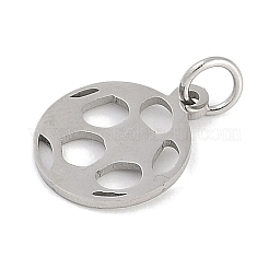 304ステンレススチールチャーム  丸カン付き  レーザー切断  サッカーのチャーム  ステンレス鋼色  14.5x12x1mm  穴：3mm&nbsp;STAS-R135-13P