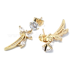 Flower Brass Micro Pave Cubic Zirconia Dangle Stud Earrings&nbsp;EJEW-D098-16G