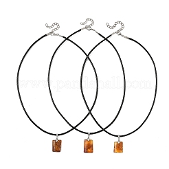 Natural Amber Rectangle Pendant Necklaces with Black Imitation Leather Cord&nbsp;NJEW-JN06436