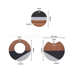 三色の樹脂と木製のペンダント  フラットラウンド  ミックスカラー  38x3~3.5mm / 34x36.5x3.5mm / 28x3.5mm  穴：2mm  12個/箱&nbsp;RESI-CJ0001-15