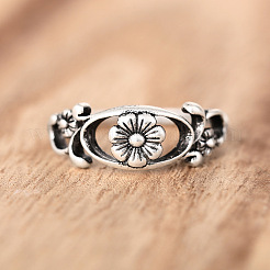 女性用、花柄の楕円形の真鍮製指輪  アンティークシルバー  7mm  usサイズ9（18.9mm）&nbsp;FS-WG14675-04