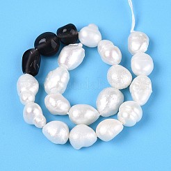 Natural Ice Obsidian Nuggets & Natural Cultured Freshwater Pearl Beads Strands&nbsp;PEAR-N023-01A-06