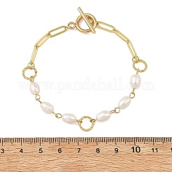 Natural Cultured Freshwater Pearl Rice Brass Paperclip Chain Bracelets with OT Clasps for Women&nbsp;BJEW-JB14331