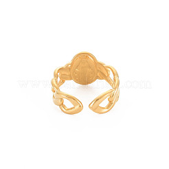 Ion Plating(IP) 304 Stainless Steel Flat Round with Virgin Mary Open Cuff Ring for Women&nbsp;RJEW-S405-176G