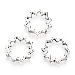 チベット風合金フレームコネクター  カドミウムフリー＆鉛フリー  花  アンティークシルバー  19x18.5x1.5mm  内径：11mm&nbsp;PALLOY-T075-207AS