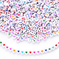 1 Bag 1200Pcs Opaque Acrylic Flat Round with Letter & Heart Beads&nbsp;DIY-YW0002-32