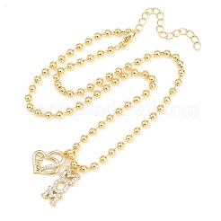Mother's Day Brass Micro Pave Clear Cubic Zirconia Mom Heart Pendant Necklaces for Women&nbsp;NJEW-A071-06B-G