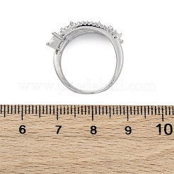 真鍮製マイクロペーブクリアキュービックジルコニアフィンガー指輪  女性用多層リング  プラチナ  11.5mm  usサイズ6（16.5mm）&nbsp;LS-RJEW-S398-01P