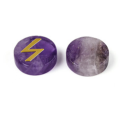 Brass Elder Futhark Alphabet Engraved Symbol Flat Round Natural Amethyst Rune Stones&nbsp;G-I373-01M