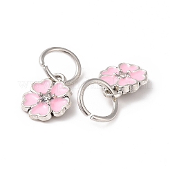 エナメル風の花の合金ラインストーンチャーム  鉄パーツ  アンティークシルバー  ピンク  13.5x11x3mm  穴：6mm&nbsp;ENAM-S085-07