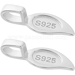 スターリングシルバーの接着式フラットパッドベイル2個925個  葉形  プラチナ  16.1x5.8mm&nbsp;STER-BBC0009-30